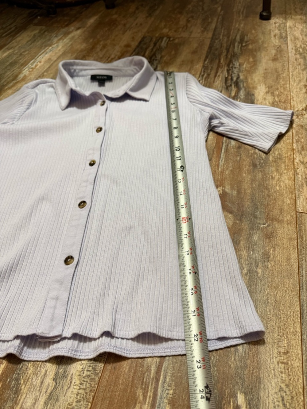 Alfani Light Lavender Ribbed Button-Up Collared Top - Picture 6 of 7